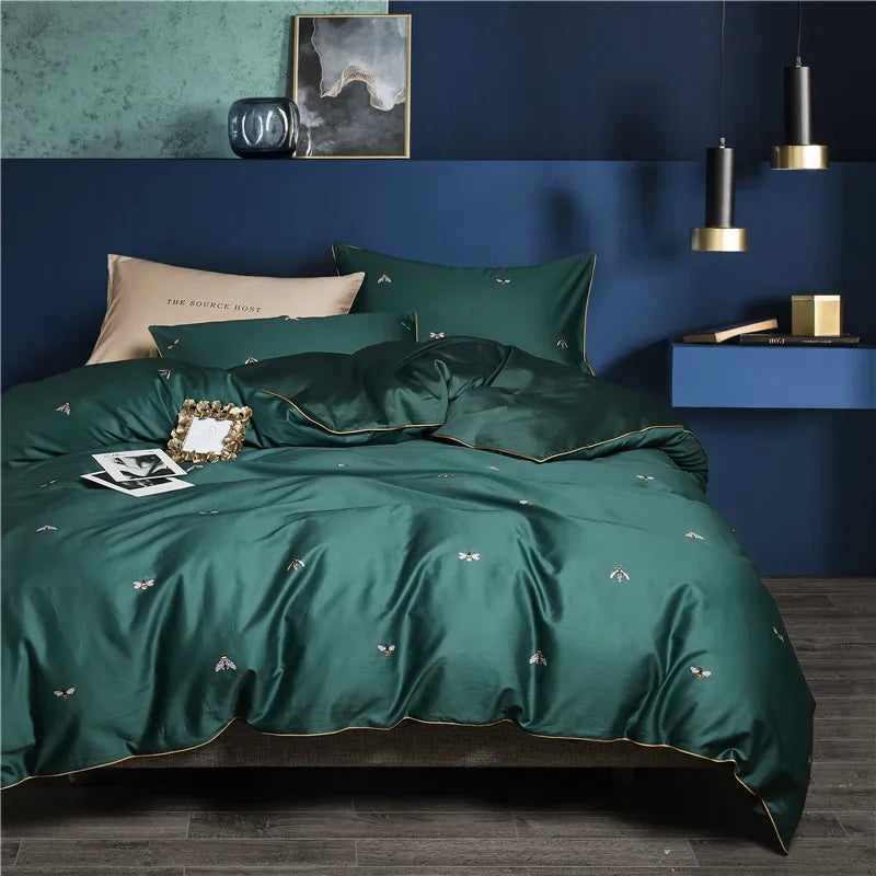 Egyptian Cotton Soft Duvet Cover & Fitted/Bed Sheet Bedding Set | US Twin, Queen & King Size | 4 or 6 Pieces