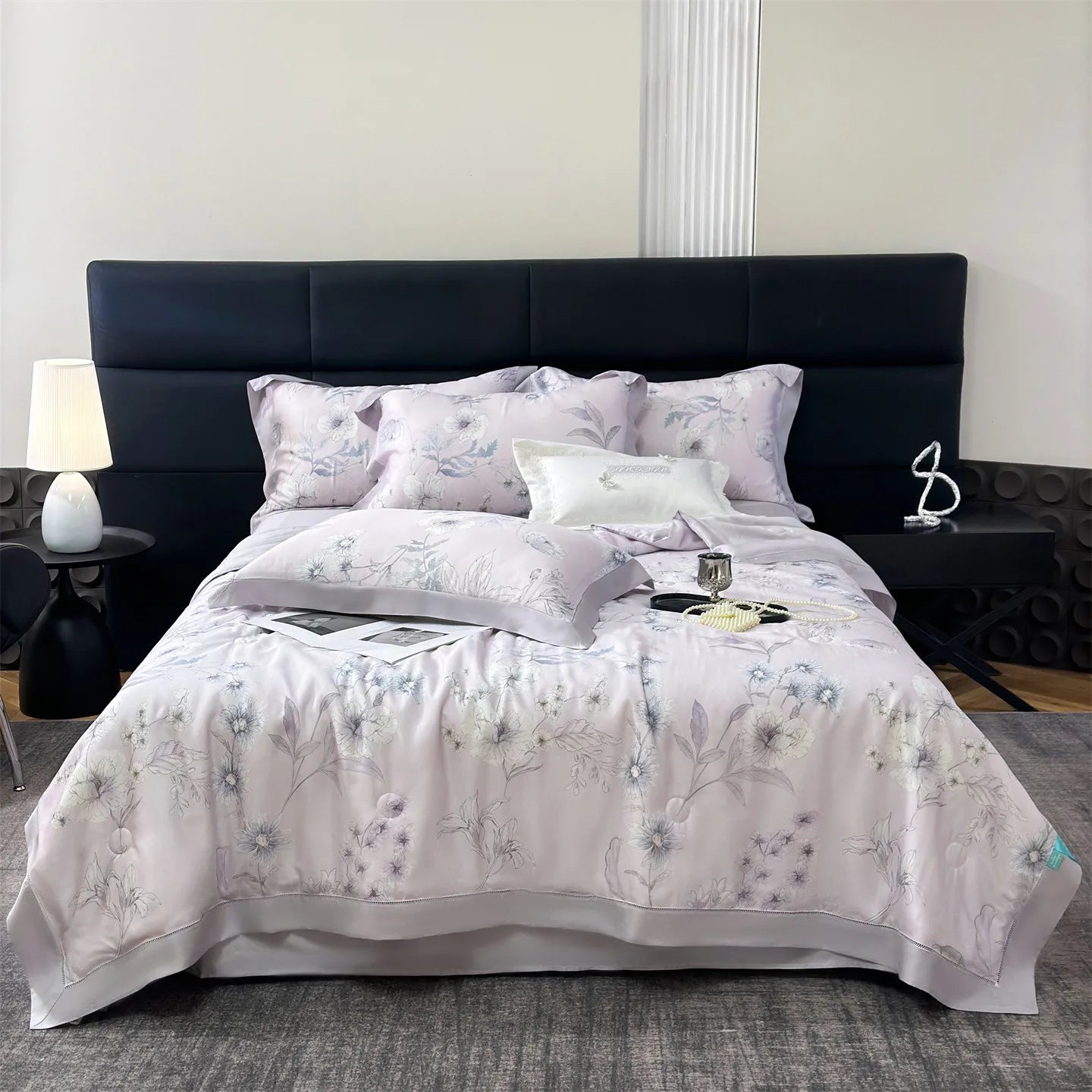 4-Piece Floral Plant Print 500TC Lyocell Summer Comforter Set | Soft Silky Cooling Bedding |