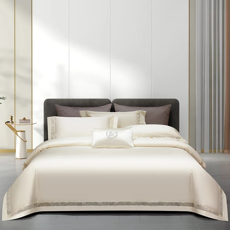1400TC Egyptian Cotton  Bedding Set - 4 Pieces | Hollow Wide Edge Design