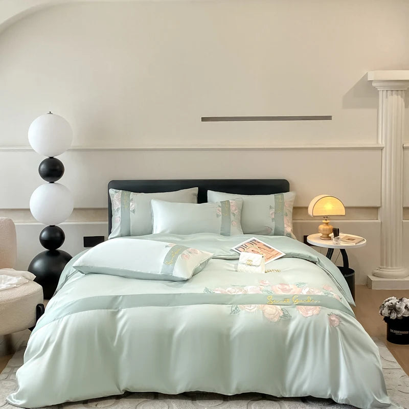 Embroidered Ice Silk Bedding Set - 3 or 4 Piece
