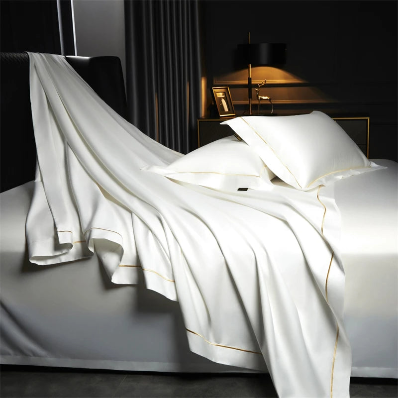 1000TC Egyptian Cotton Luxury Embroidery Solid Color Bedding Set - 4 Pieces
