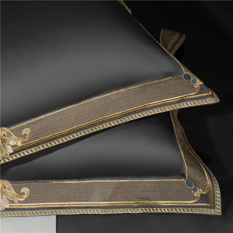 Satin 1200TC Egyptian Cotton Luxury Bedding Set | Gold Embroidery