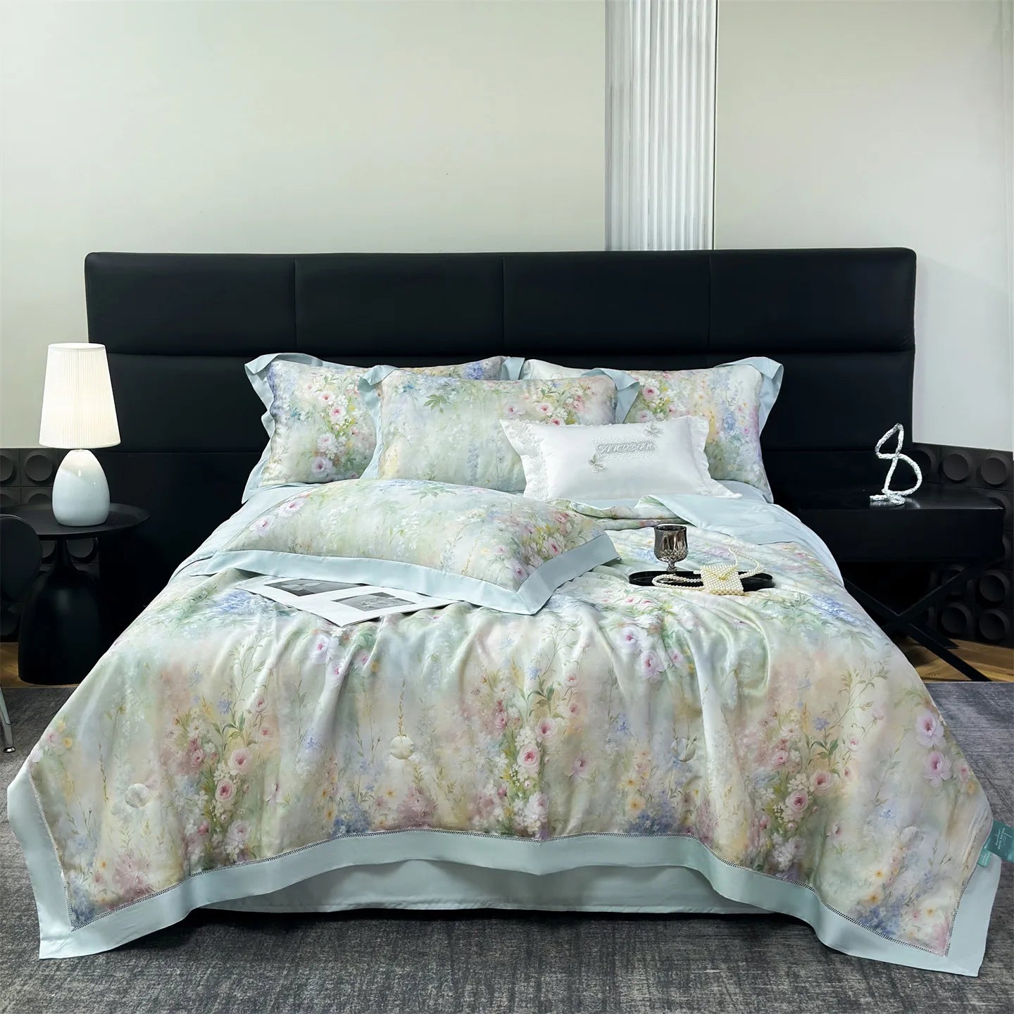 4-Piece Floral Plant Print 500TC Lyocell Summer Comforter Set | Soft Silky Cooling Bedding |