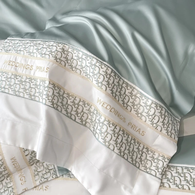 Luxury Embroidery 100% Cotton Bedding Set - Duvet Cover, Bed Sheet & Pillowcase