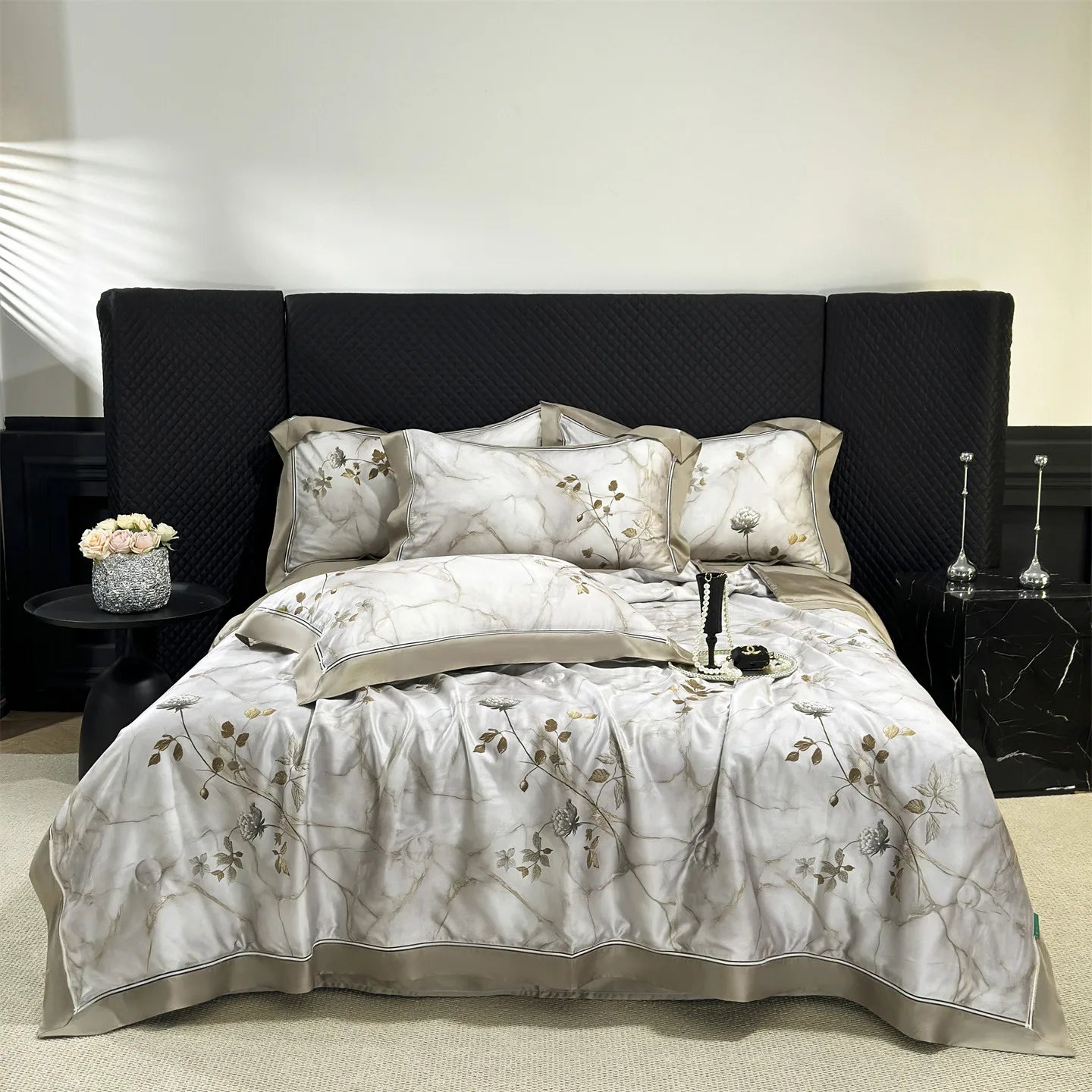 Floral Print Lyocell Summer Comforter Set - 4 Pieces | Soft Silky Cooling Bedding |