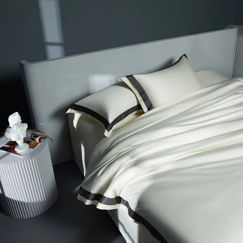 Premium 1400TC Egyptian Cotton Smooth Soft Bedding Set - Chic White & Grey Patchwork