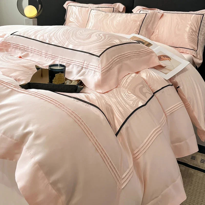 Light Luxury Long-Staple Pure Cotton Jacquard Bedding Set - Duvet Cover, Bed Sheet & Pillowcases