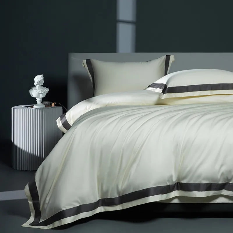 Premium 1400TC Egyptian Cotton Smooth Soft Bedding Set - Chic White & Grey Patchwork