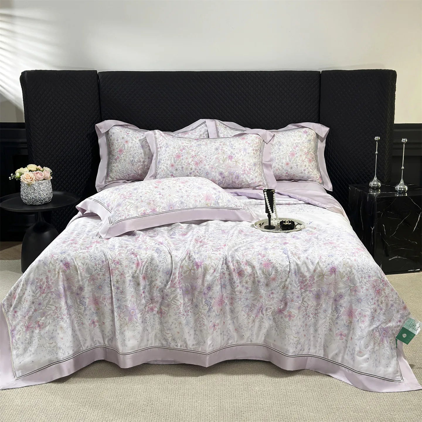 Floral Print Lyocell Summer Comforter Set - 4 Pieces | Soft Silky Cooling Bedding |