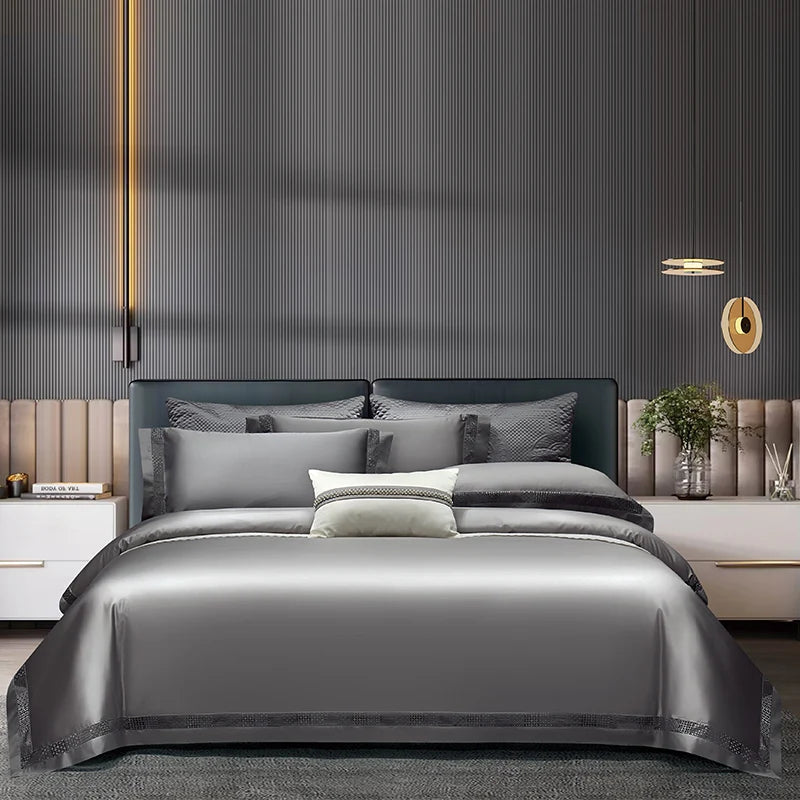 1400TC Egyptian Cotton  Bedding Set - 4 Pieces | Hollow Wide Edge Design