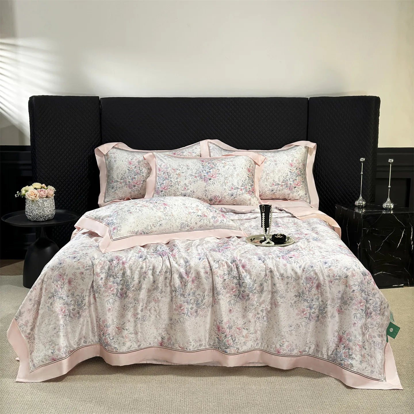 Floral Print Lyocell Summer Comforter Set - 4 Pieces | Soft Silky Cooling Bedding |
