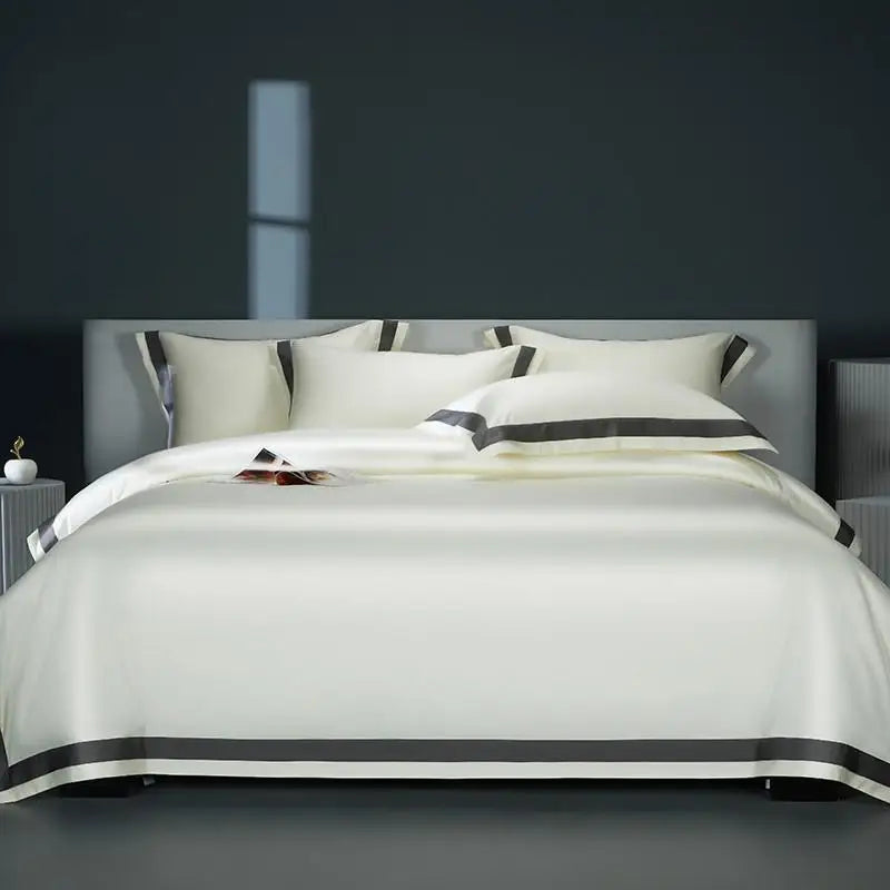 Premium 1400TC Egyptian Cotton Smooth Soft Bedding Set - Chic White & Grey Patchwork