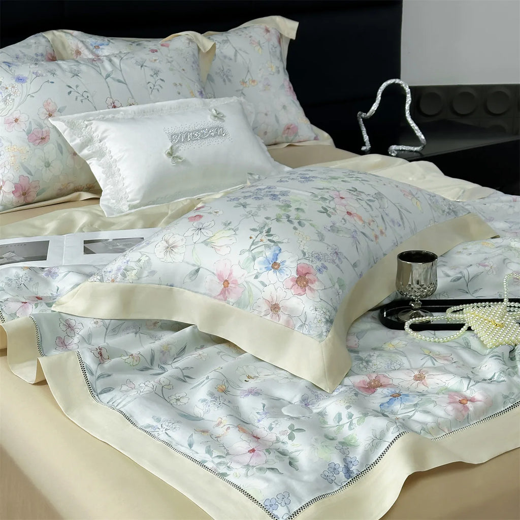 4-Piece Floral Plant Print 500TC Lyocell Summer Comforter Set | Soft Silky Cooling Bedding |