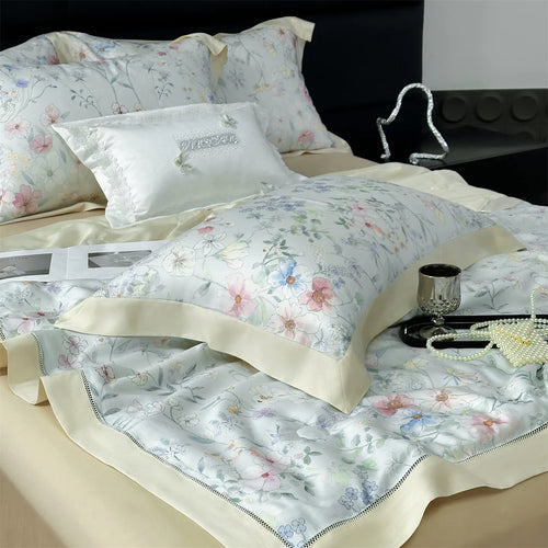 4-Piece Floral Plant Print 500TC Lyocell Summer Comforter Set | Soft Silky Cooling Bedding |