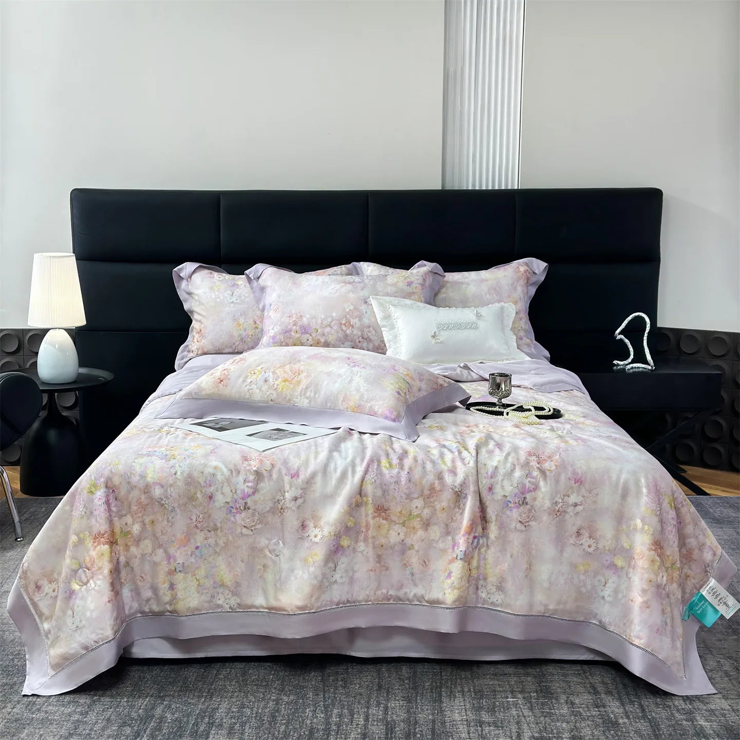 4-Piece Floral Plant Print 500TC Lyocell Summer Comforter Set | Soft Silky Cooling Bedding |