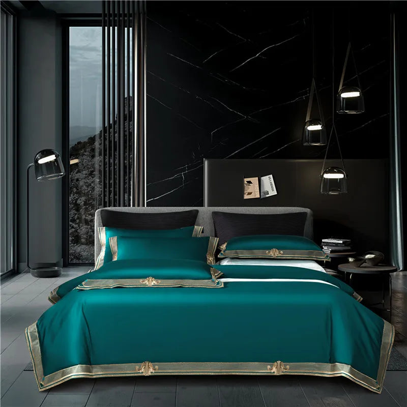 Satin 1200TC Egyptian Cotton Luxury Bedding Set | Gold Embroidery