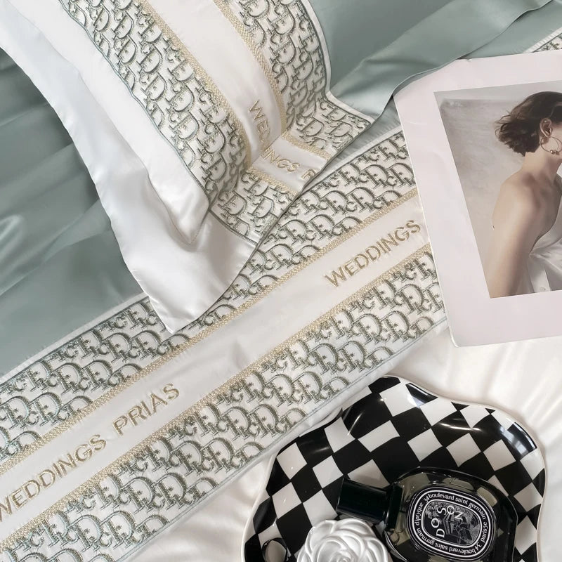 Luxury Embroidery 100% Cotton Bedding Set - Duvet Cover, Bed Sheet & Pillowcase