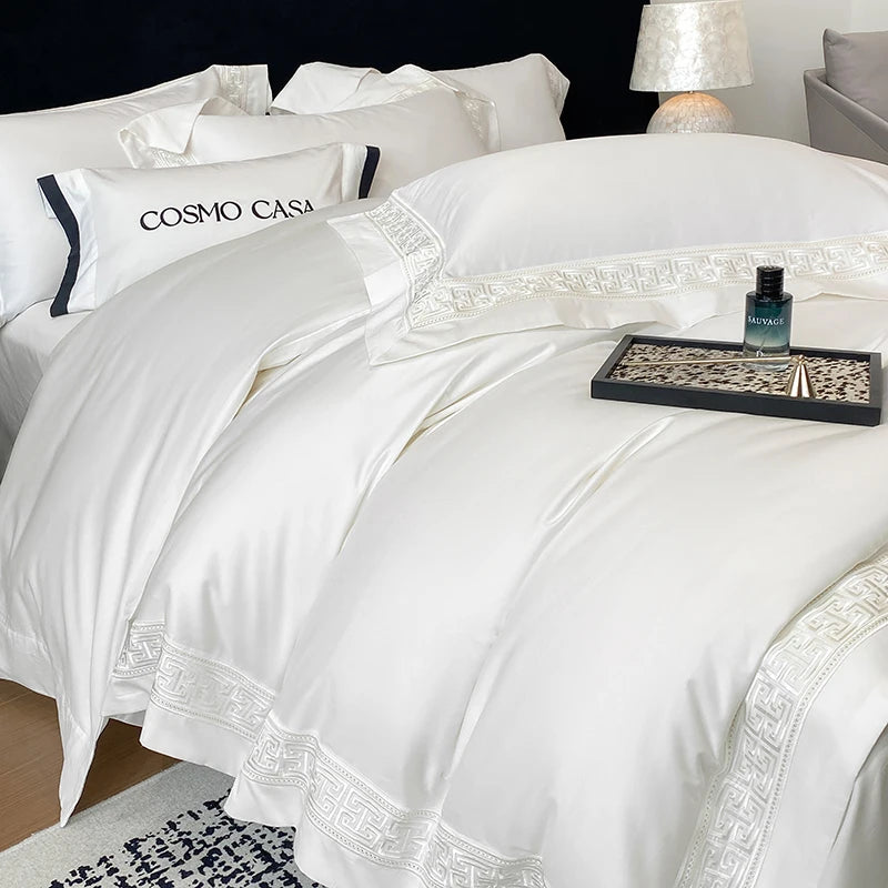 600TC Egyptian Cotton White Luxury Embroidery Set - 4 Pieces