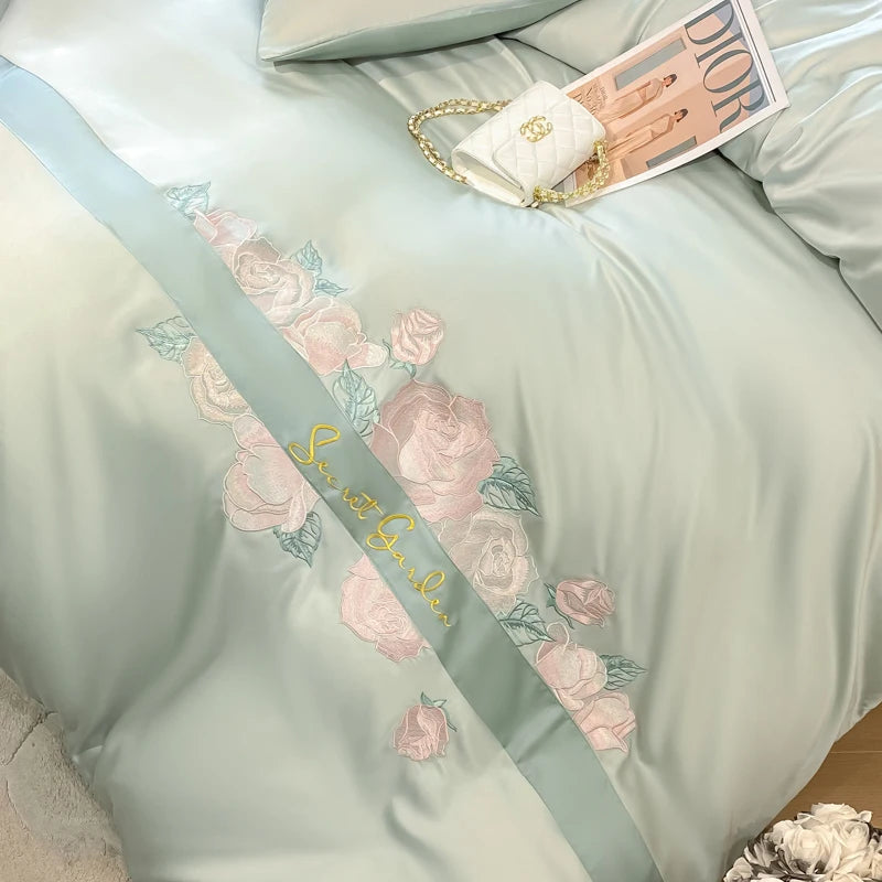 Embroidered Ice Silk Bedding Set - 3 or 4 Piece