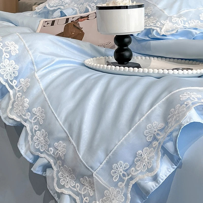 French Jacquard Summer Quilt Set - Snow Lotus Tencel Bedding | 3 or 4 Pieces | Romantic Style