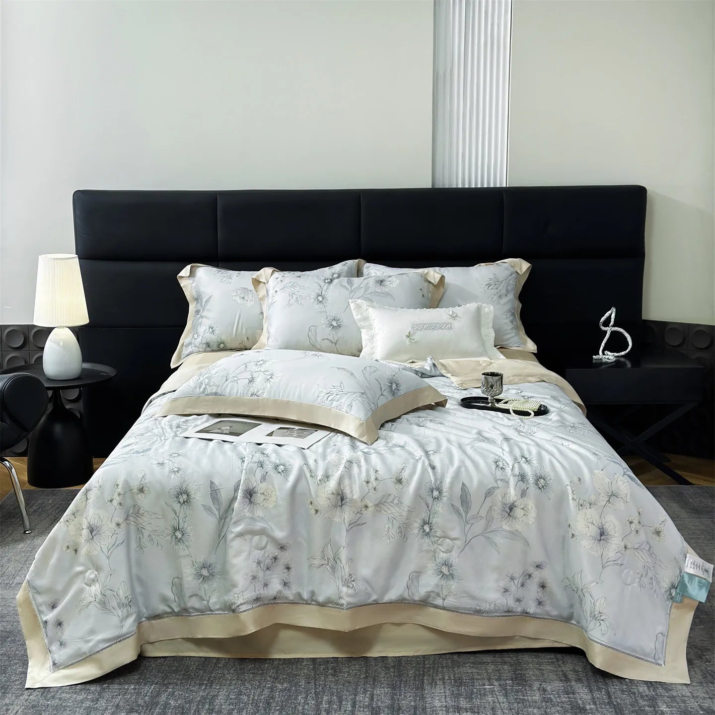 4-Piece Floral Plant Print 500TC Lyocell Summer Comforter Set | Soft Silky Cooling Bedding |