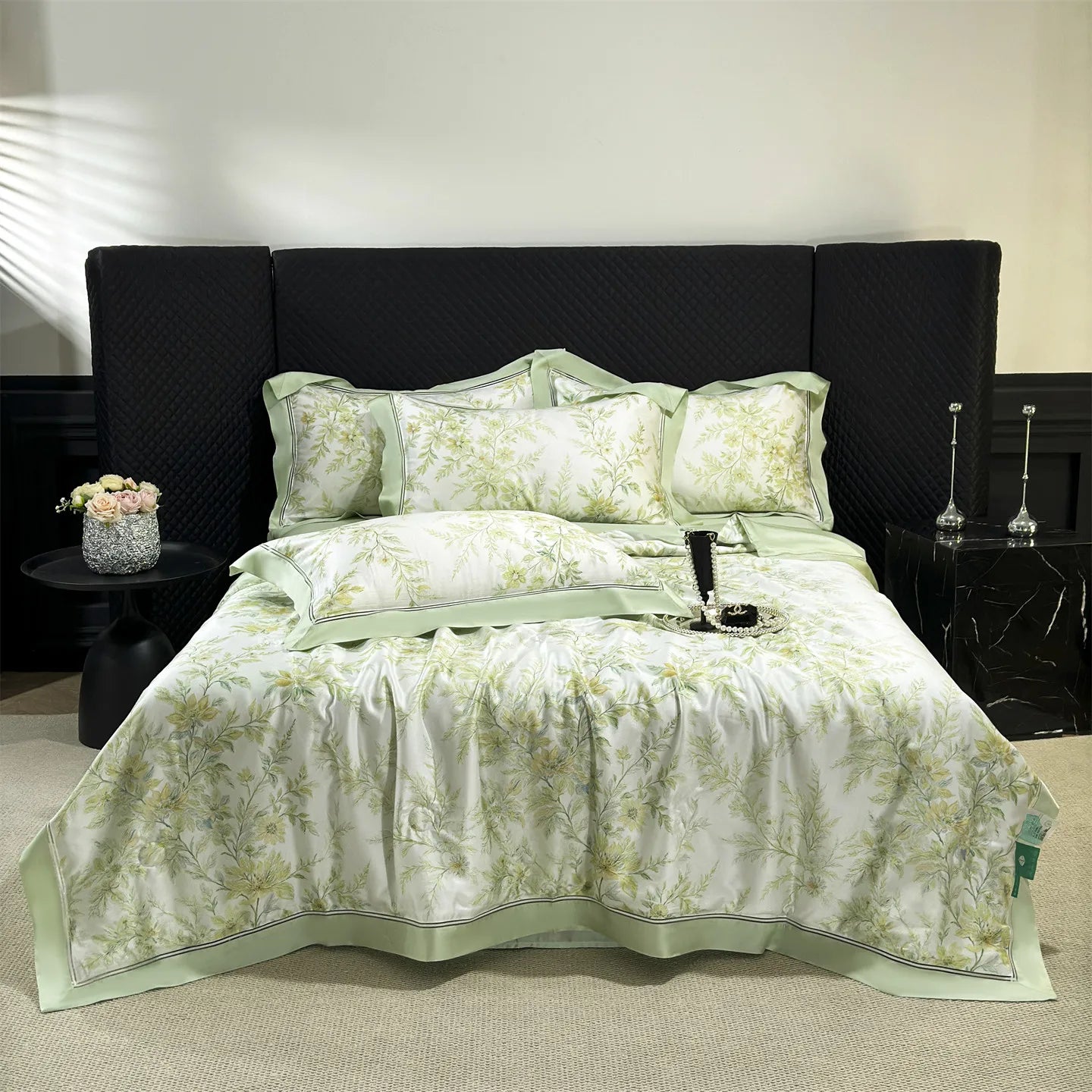 Floral Print Lyocell Summer Comforter Set - 4 Pieces | Soft Silky Cooling Bedding |
