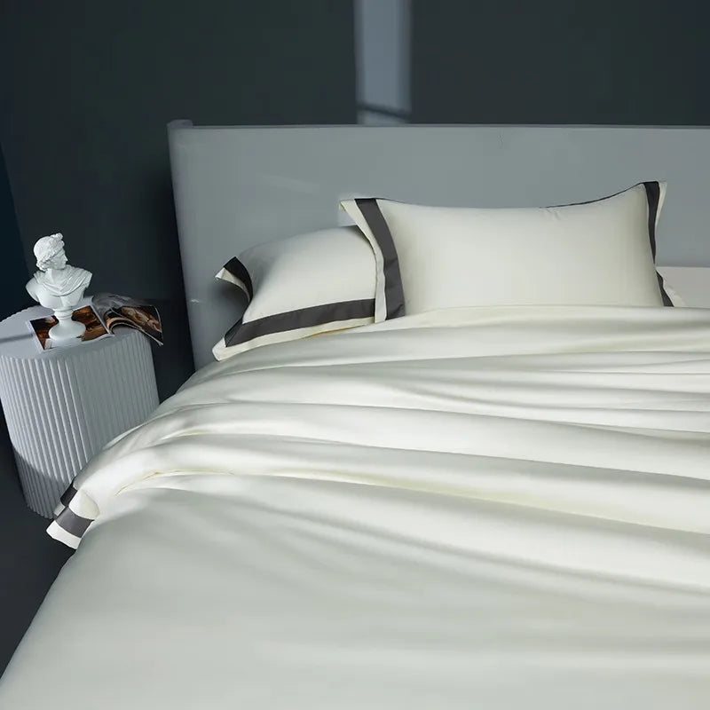 Premium 1400TC Egyptian Cotton Smooth Soft Bedding Set - Chic White & Grey Patchwork