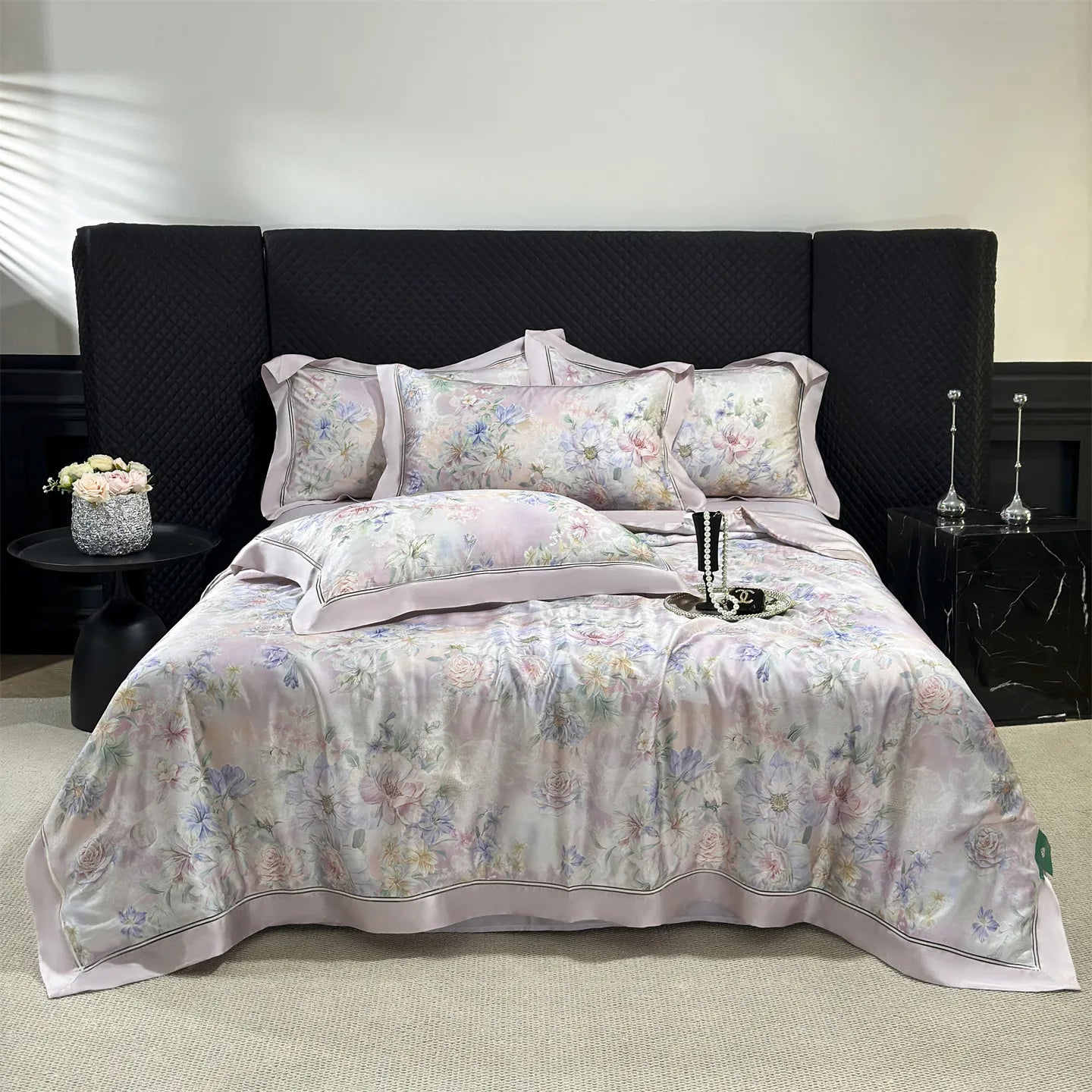 Floral Print Lyocell Summer Comforter Set - 4 Pieces | Soft Silky Cooling Bedding |