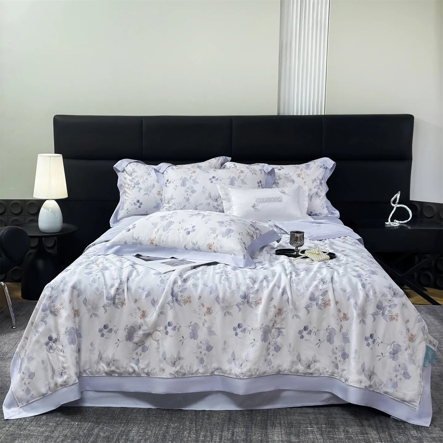 4-Piece Floral Plant Print 500TC Lyocell Summer Comforter Set | Soft Silky Cooling Bedding |