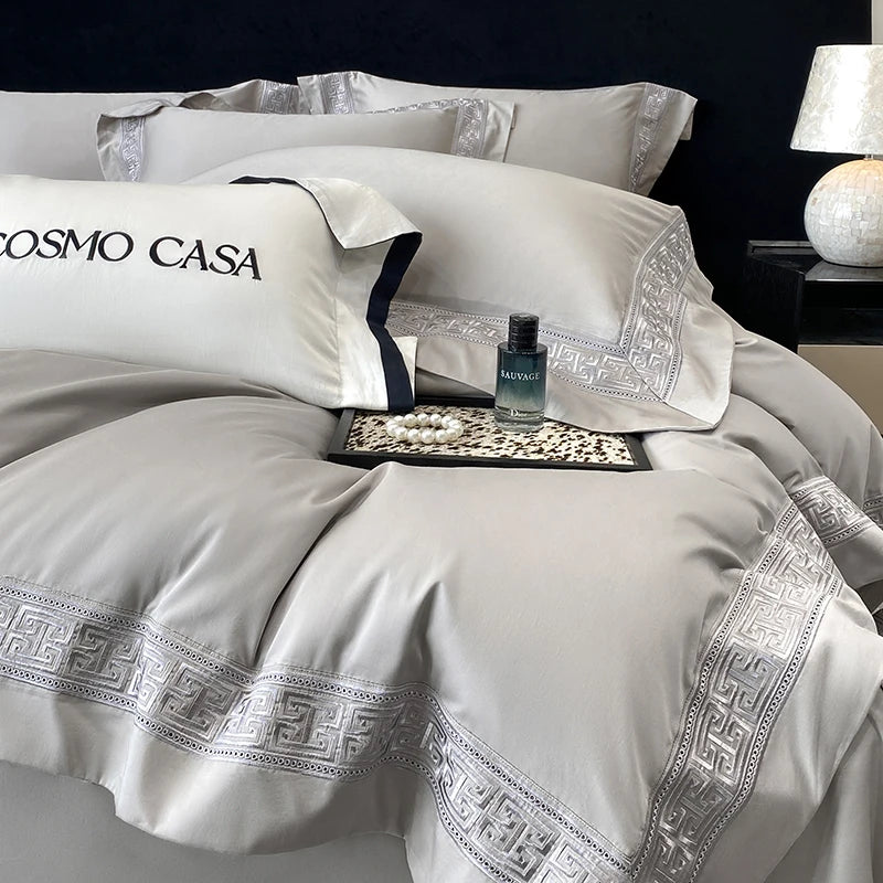 600TC Egyptian Cotton White Luxury Embroidery Set - 4 Pieces
