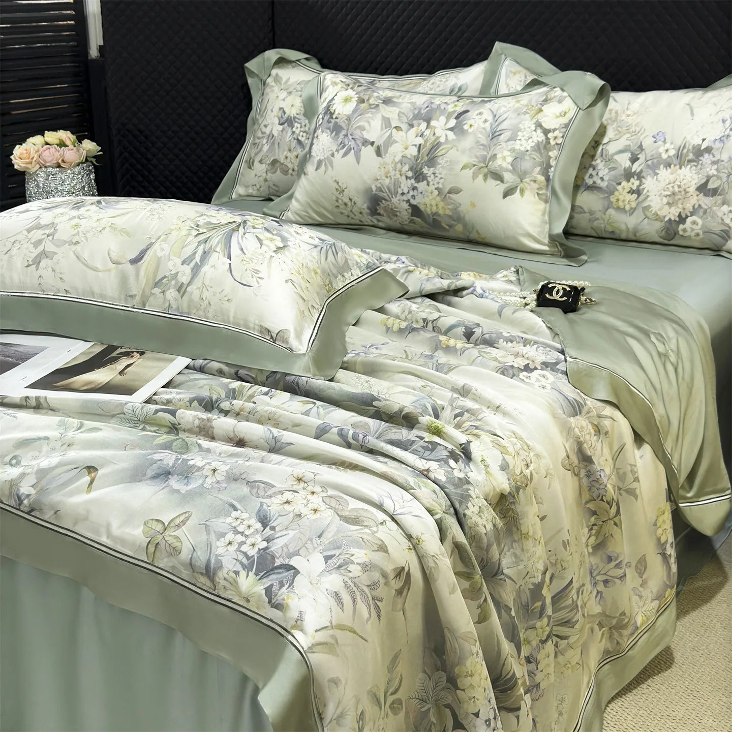 Floral Print Lyocell Summer Comforter Set - 4 Pieces | Soft Silky Cooling Bedding |