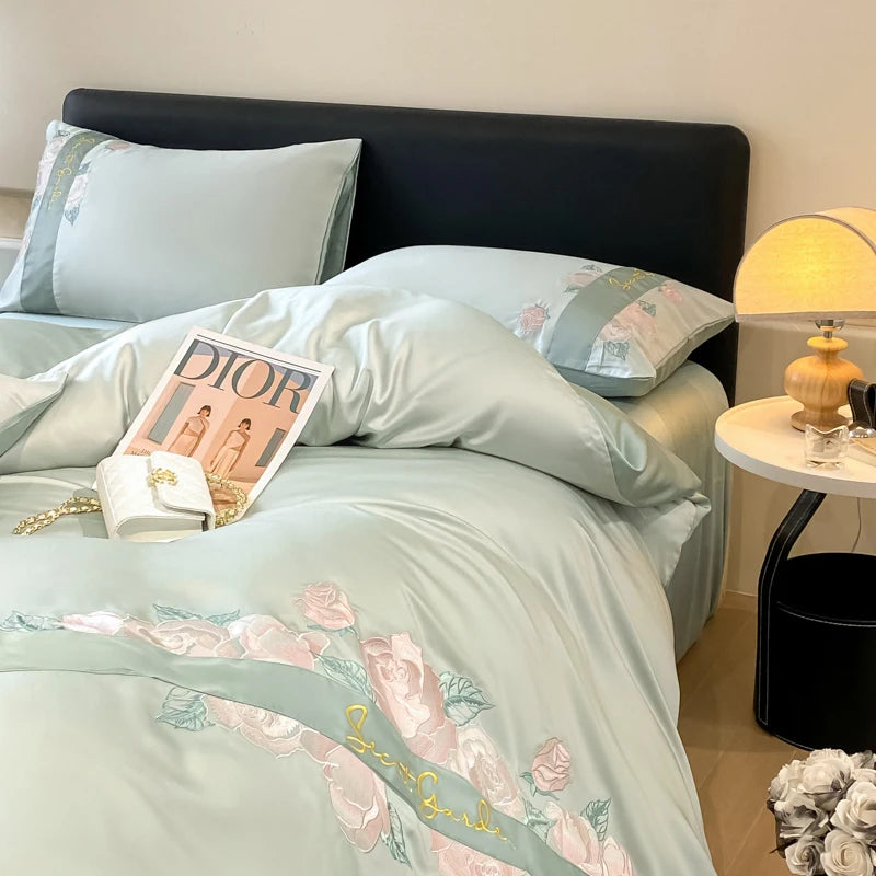 Embroidered Ice Silk Bedding Set - 3 or 4 Piece