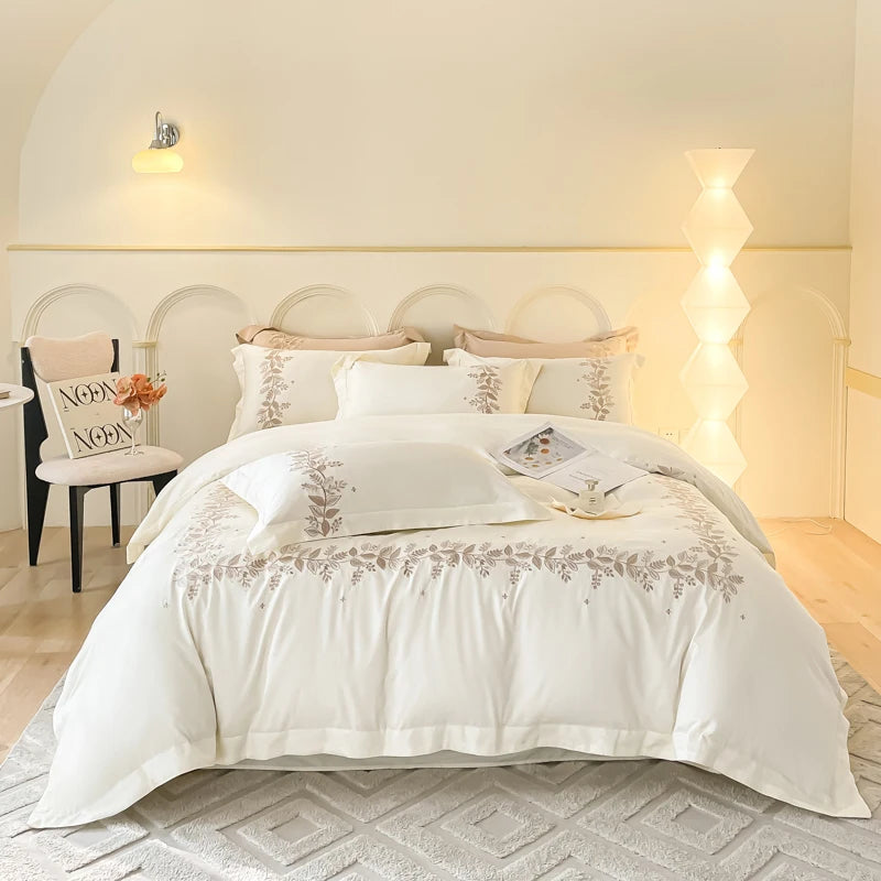 100% Egyptian Cotton Chic Embroidery Luxury Bedding Set - 4 Pieces