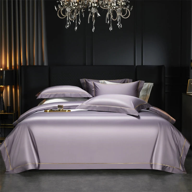 1000TC Egyptian Cotton Luxury Embroidery Solid Color Bedding Set - 4 Pieces