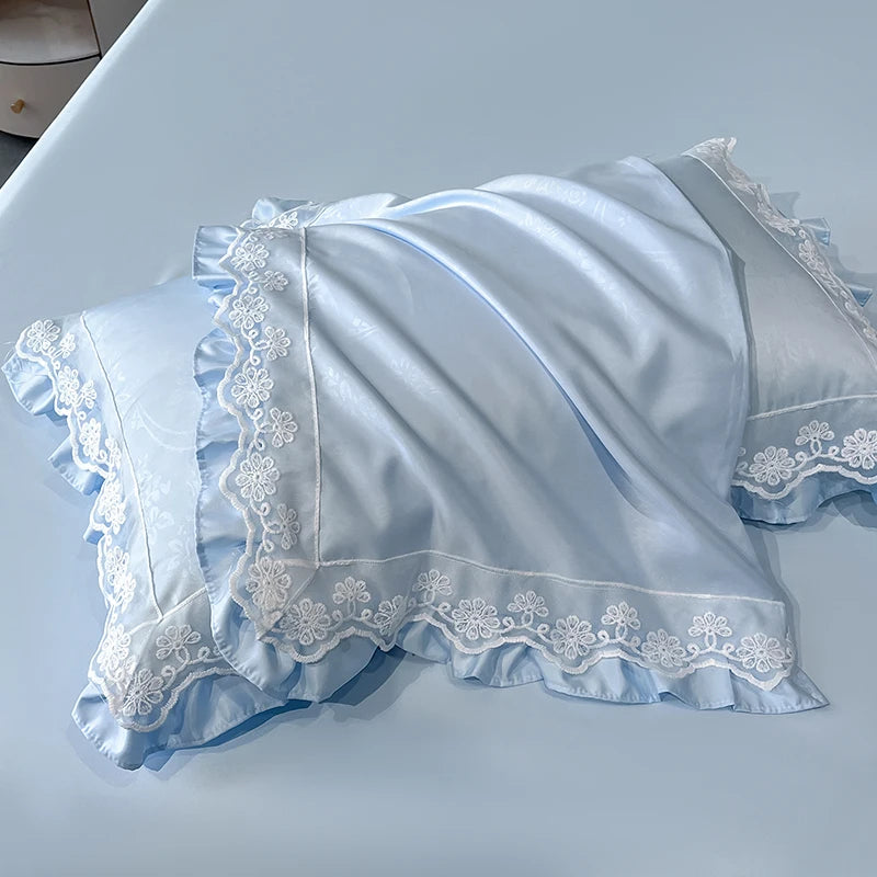 French Jacquard Summer Quilt Set - Snow Lotus Tencel Bedding | 3 or 4 Pieces | Romantic Style