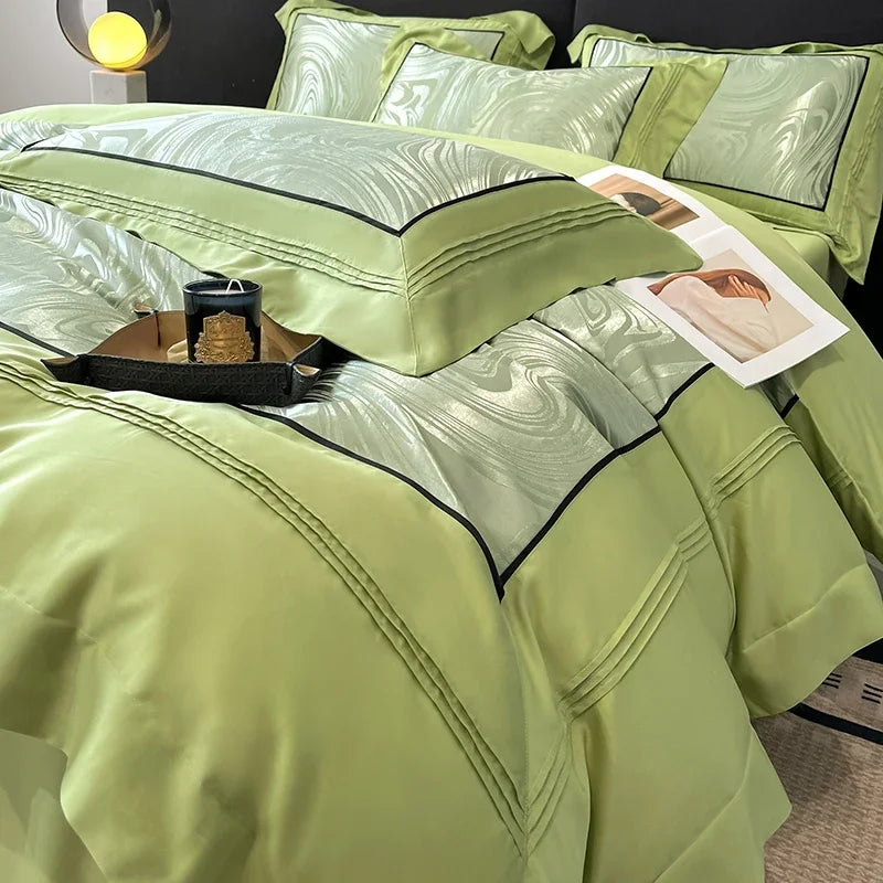 Light Luxury Long-Staple Pure Cotton Jacquard Bedding Set - Duvet Cover, Bed Sheet & Pillowcases