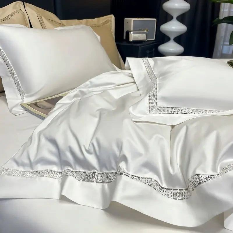 Luxury 1000TC Egyptian Cotton  Bedding Set - 4 Pieces | Hollow Wide Edge Design