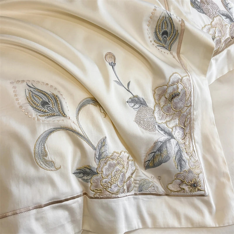 Floral Embroidery Luxury Bedding Set - 1000TC Egyptian Cotton | 4 Pieces