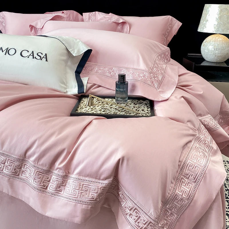 600TC Egyptian Cotton White Luxury Embroidery Set - 4 Pieces