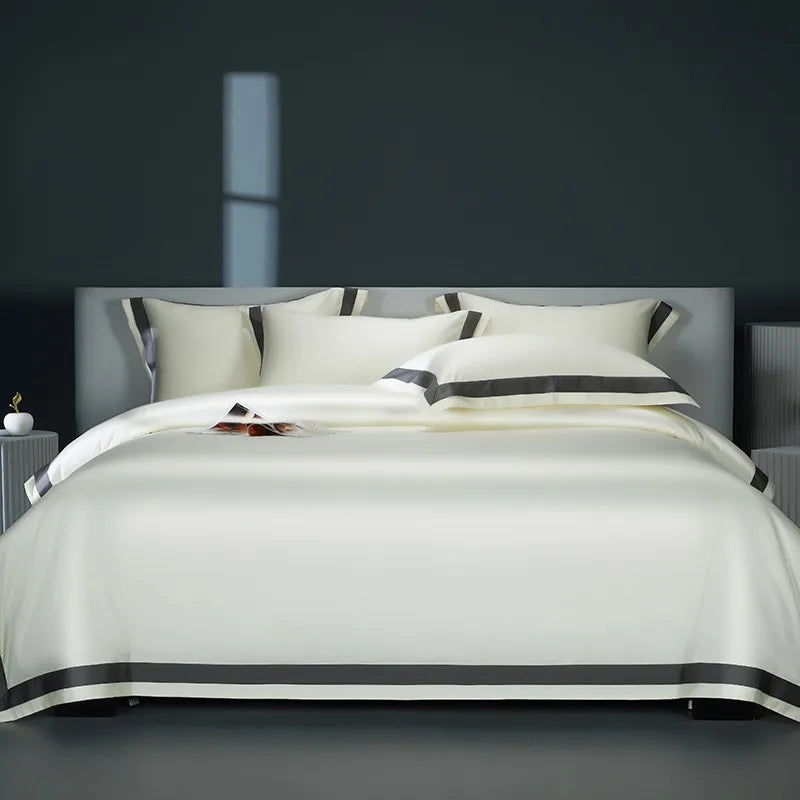 Premium 1400TC Egyptian Cotton Smooth Soft Bedding Set - Chic White & Grey Patchwork