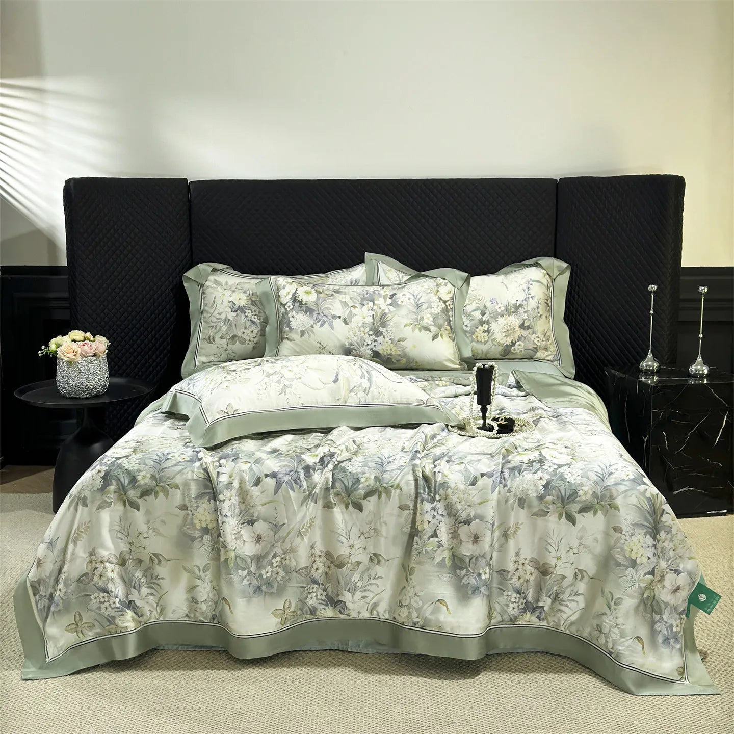 Floral Print Lyocell Summer Comforter Set - 4 Pieces | Soft Silky Cooling Bedding |