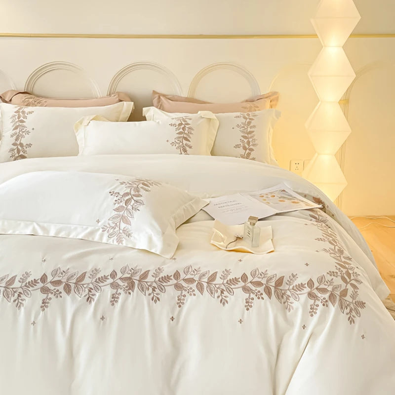 100% Egyptian Cotton Chic Embroidery Luxury Bedding Set - 4 Pieces