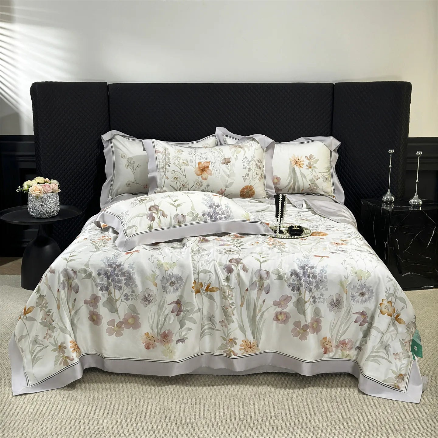 Floral Print Lyocell Summer Comforter Set - 4 Pieces | Soft Silky Cooling Bedding |