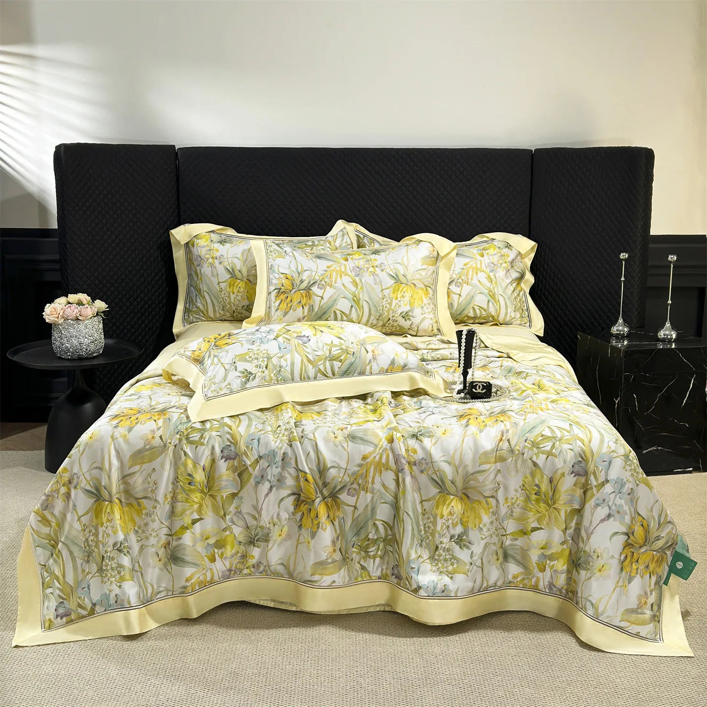 Floral Print Lyocell Summer Comforter Set - 4 Pieces | Soft Silky Cooling Bedding |