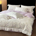 100% Cotton Chic Floral Embroidery Lace Ruffles Korean Princess Style Bedding Set |
