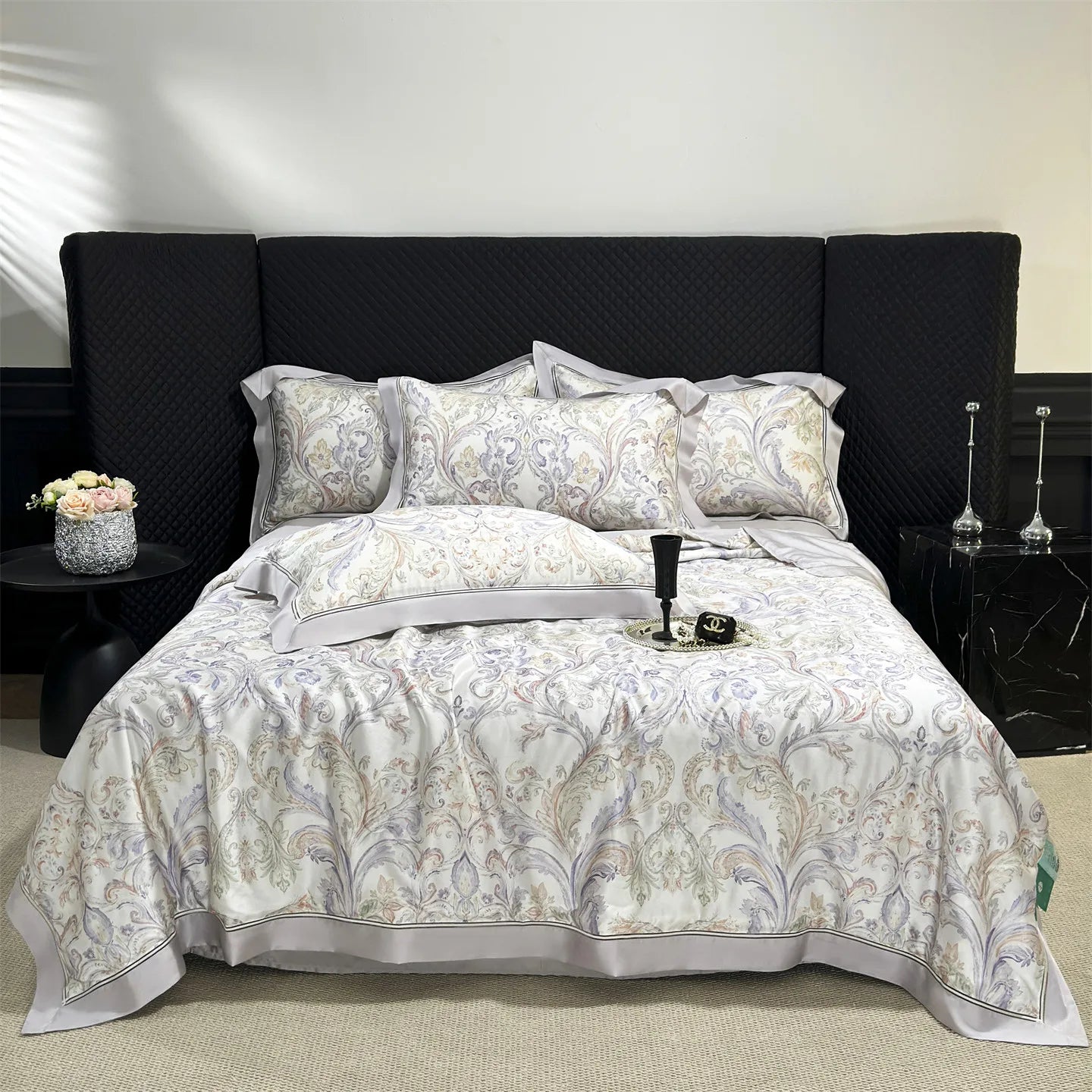 Floral Print Lyocell Summer Comforter Set - 4 Pieces | Soft Silky Cooling Bedding |