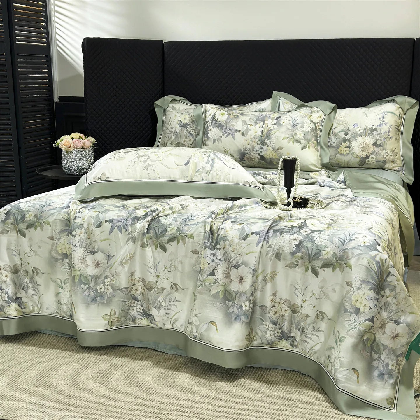 Floral Print Lyocell Summer Comforter Set - 4 Pieces | Soft Silky Cooling Bedding |