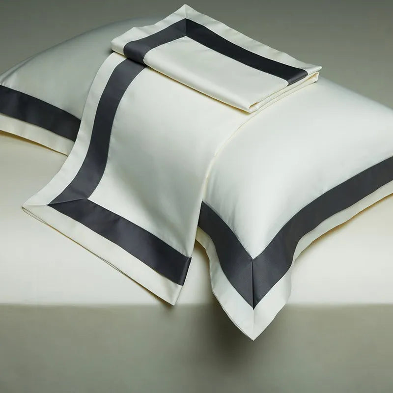 Premium 1400TC Egyptian Cotton Smooth Soft Bedding Set - Chic White & Grey Patchwork