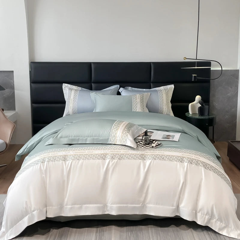 Luxury Embroidery 100% Cotton Bedding Set - Duvet Cover, Bed Sheet & Pillowcase