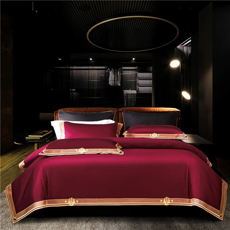 Satin 1200TC Egyptian Cotton Luxury Bedding Set | Gold Embroidery